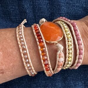 Orange and Pink Wrap Beaded Bracelet Set